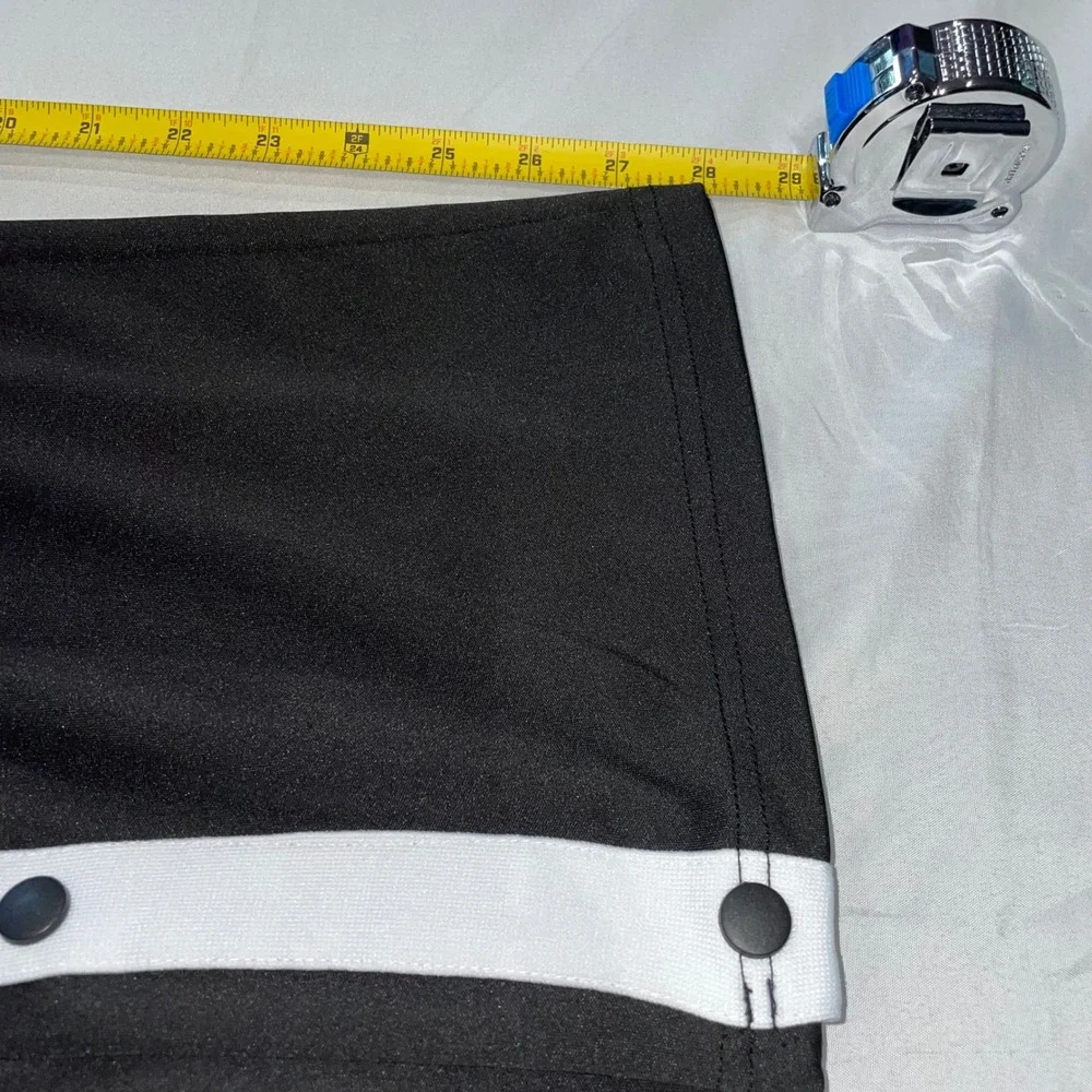Deyeek Mens Snap Button Track Pants Black White Stripe Side Tearaway Size M
